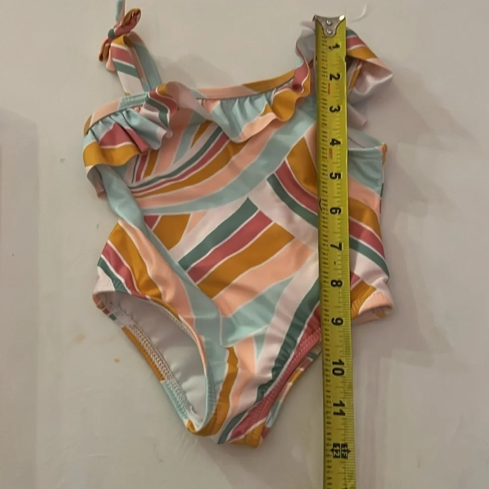 Wonder Nation Girls Neutral Mod One Piece Ruffle Swimsuit Size 12 Months